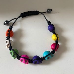 Sugar skull multi color bracelet adjustable size